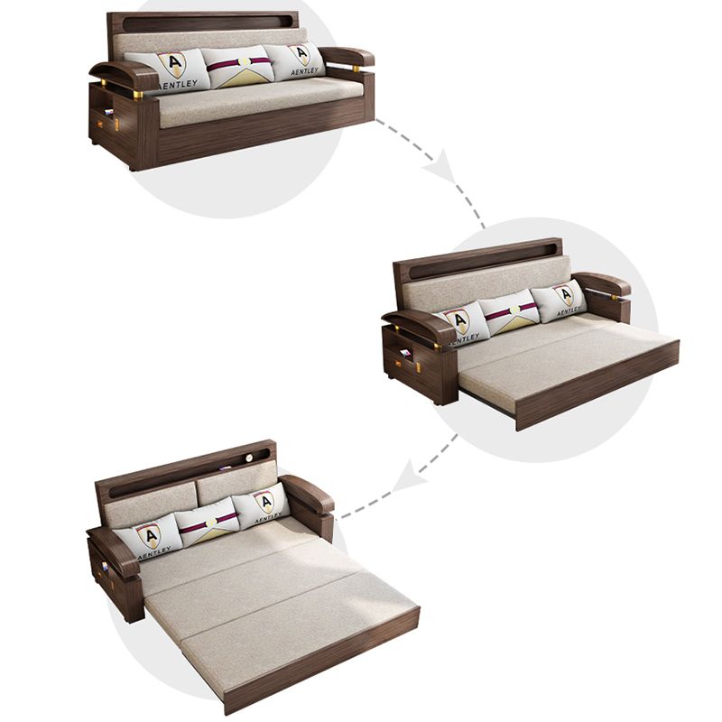 Glam Convertible Sofas Solid Wood Foldable Sleeper Sofa with Storage