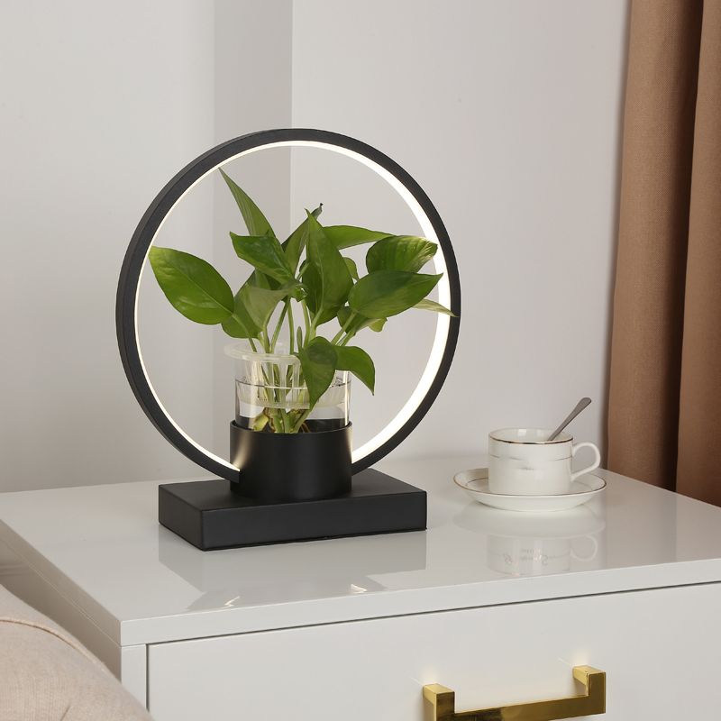 Lampada notturna a forma di anello in alluminio Luce a led decorativa con tazza di vetro trasparente