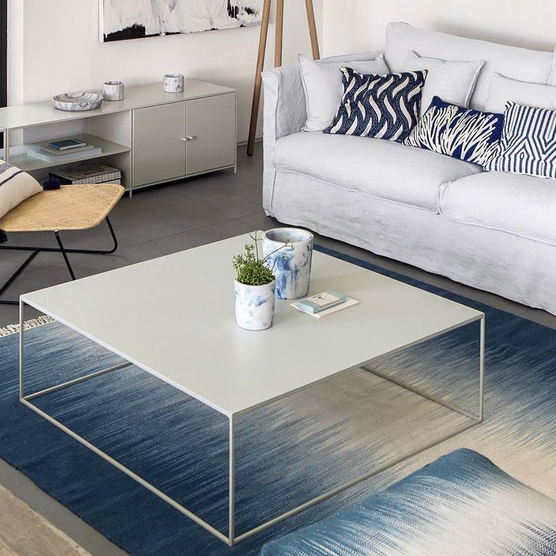 Mid-Century Modern Iron Square Coffee Table with Frame Base Coffee Table
