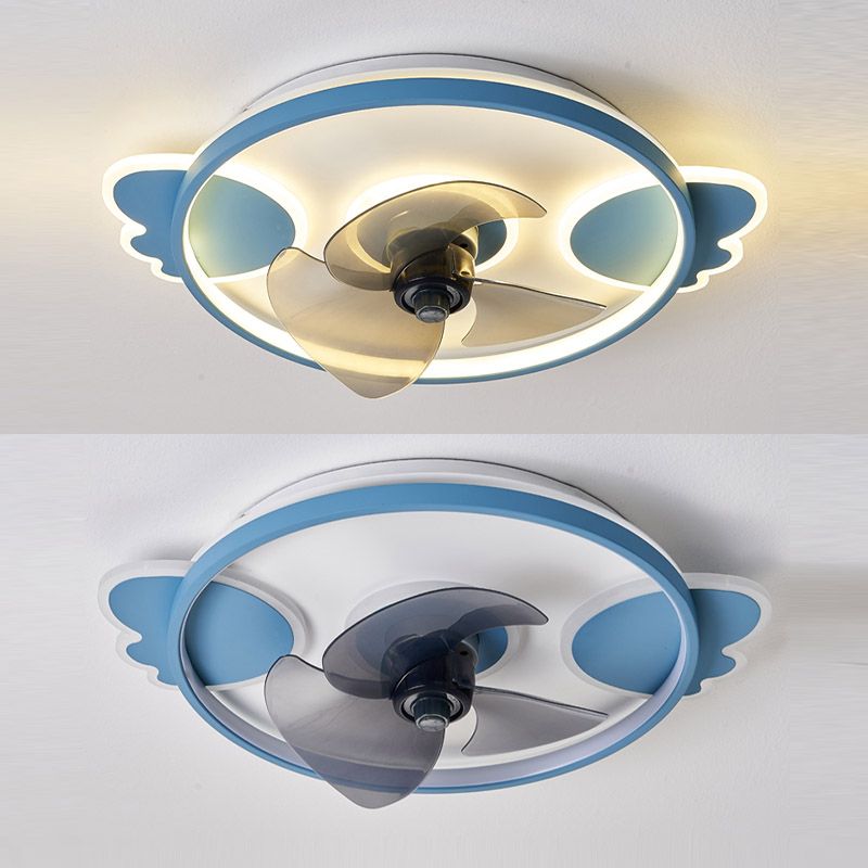 Cartoon Circular Ceiling Fan Light Acrylic Children Bedroom LED Semi Flush Ceiling Light
