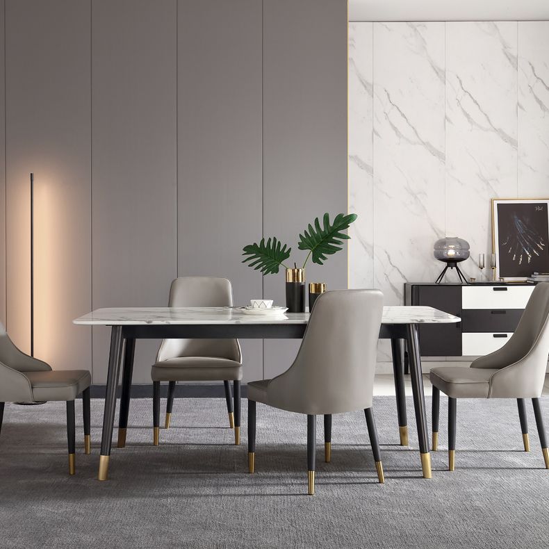 Mesa de comedor de lujo de mármol, mesa rectangular con base de 4 patas para el hogar