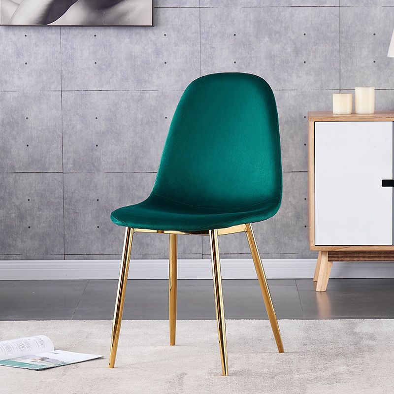 Indoor Armless Dining Chairs Velvet Solid Back Side Chairs with Metal Legs
