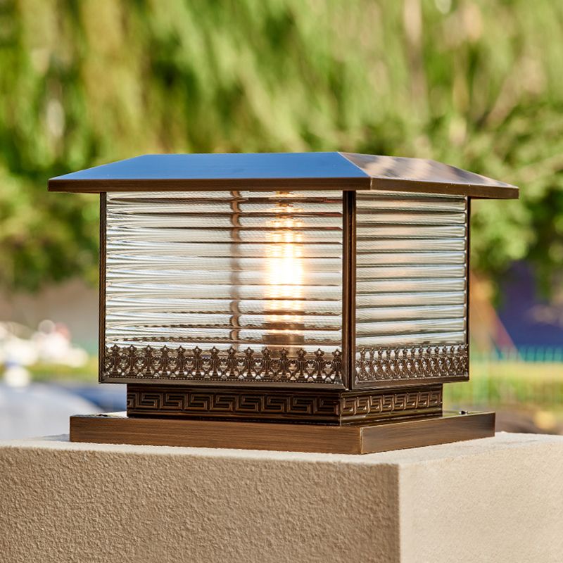 Modern Solar Energy Pillar Lamp Bronze Square Outdoor Light for Garden