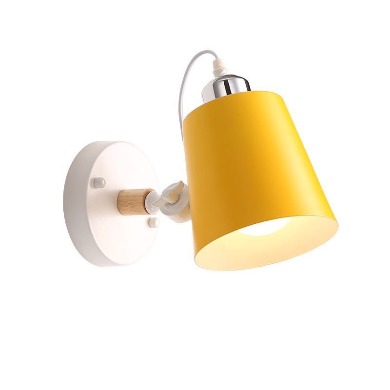 Gray/White/Pink/Yellow/Blue/Green Conical Sconce Light Fixture Minimalist Metal 1 Light Wall Mount Lamp for Bedside