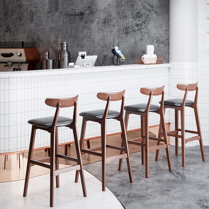 Scandinavian Restaurant Rubberwood Stool Matte Finish Upholstered Bar Stools