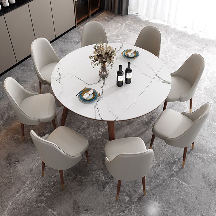 Mesa de comedor redonda de estilo moderno Mesa de comedor de hojas de piedra sinterizada blanca para uso doméstico