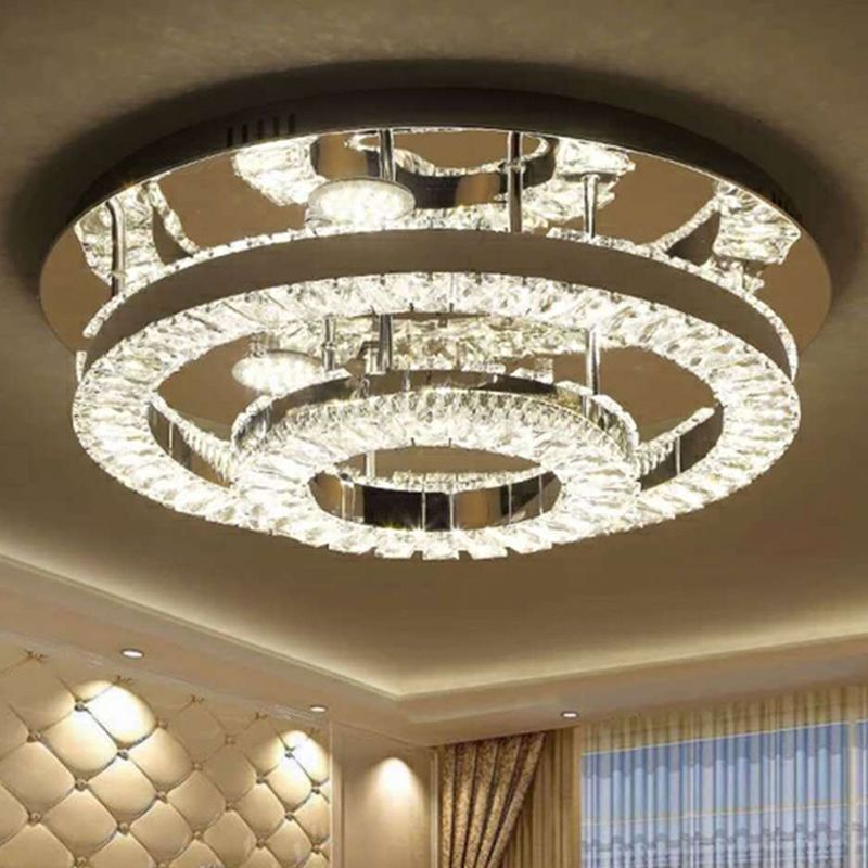 Lámpara empotrada de anillo LED, iluminación empotrada de cristal cromado de estilo moderno para dormitorio, 21,5 "/31,5" de ancho
