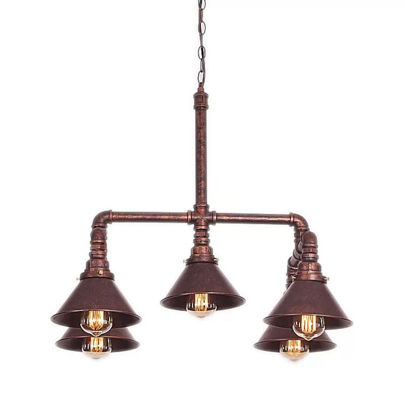 5-Light Chandelier Industrial Living Room Hanging Light with Conic Metal Shade in Black/Copper