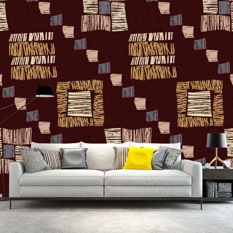 Boho Grid Print Wallpaper Murals Coffee Stain Resistant Wall Covering for Bedroom