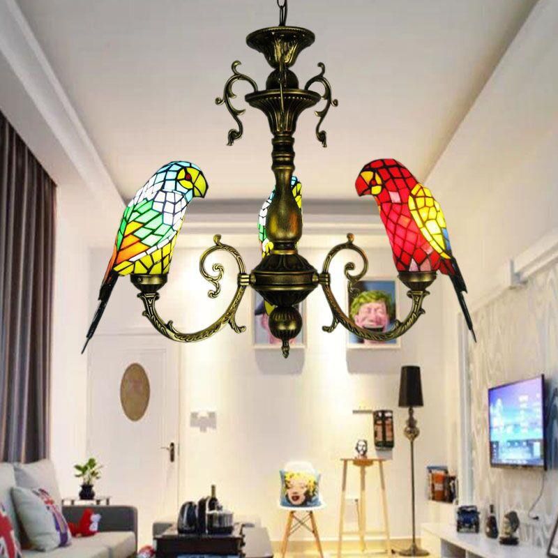 Tiffany Luxury Spoutnik Pendant Light Light Wroyd Fer Indor suspendu lampe avec une teinte en verre colorée