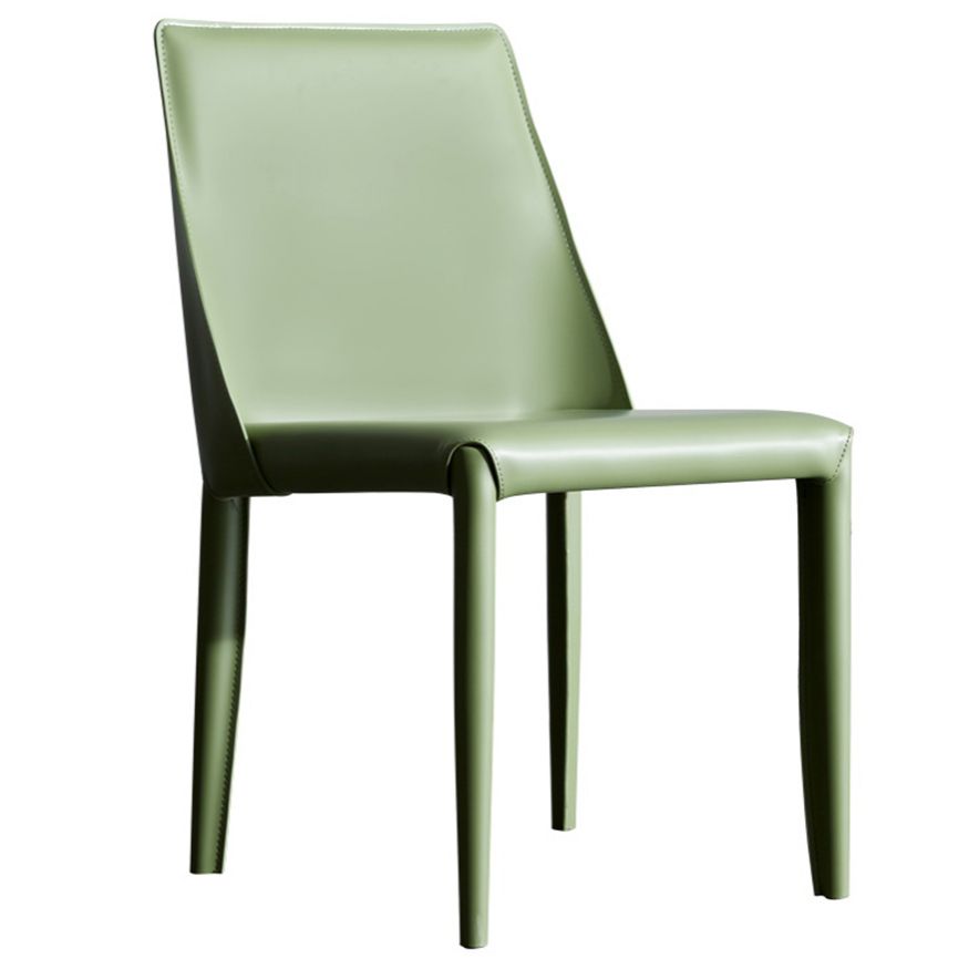 Solid Back Armless Dining Chairs Indoor Leather Side Chairs with Metal Legs