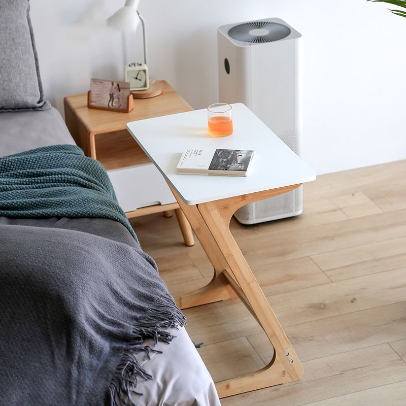 Modern Z-Shaped Wooden End Table 15.7" D Simple Bamboo Side Table