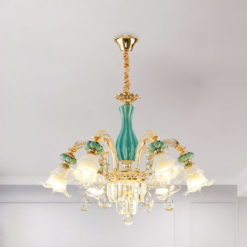 Lampadino a 6 tappe del lampadario a fiore che cade lampada a sospensione in vetro glassata con alteo con accento di cristallo