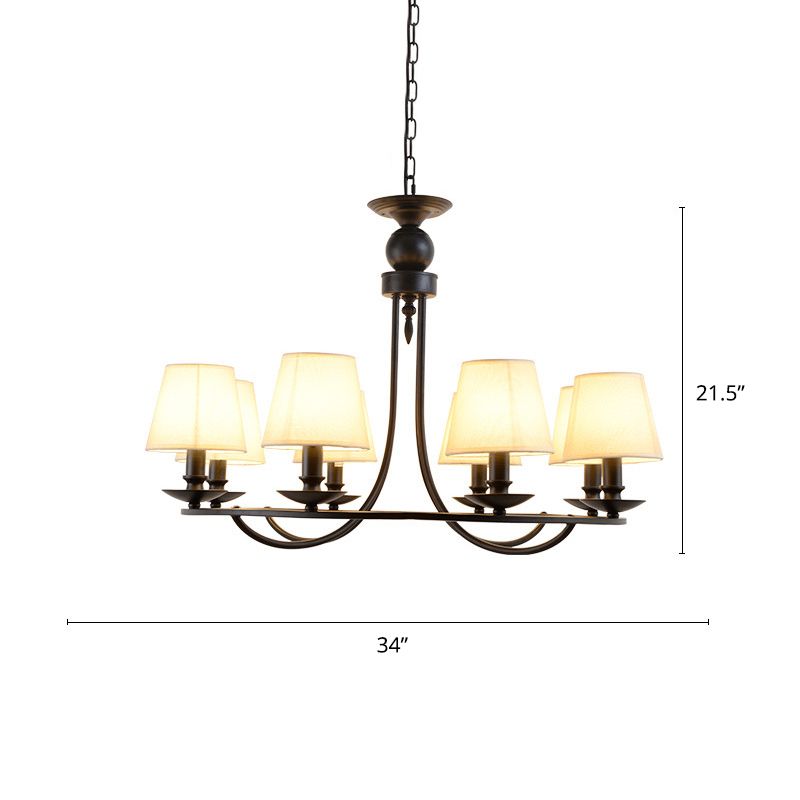 Conical Chandelier Country Style Fabric Pendant Lighting Fixture for Dining Room