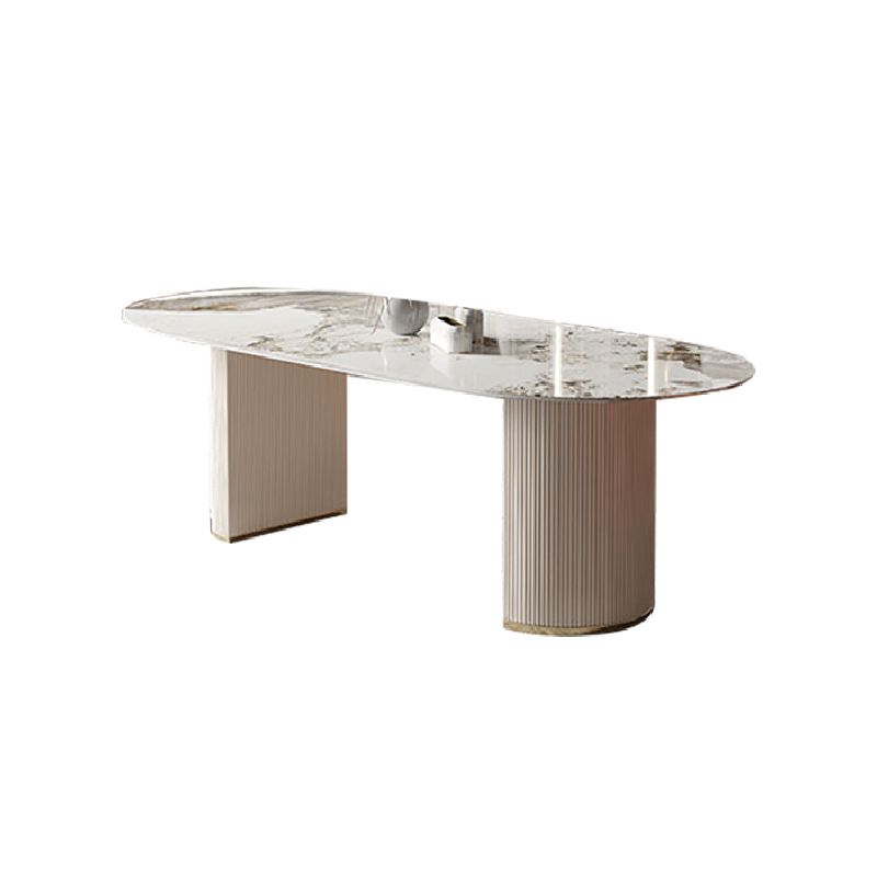 Glam Oval Dining Table Sintered Stone Table with Metal Legs for Home