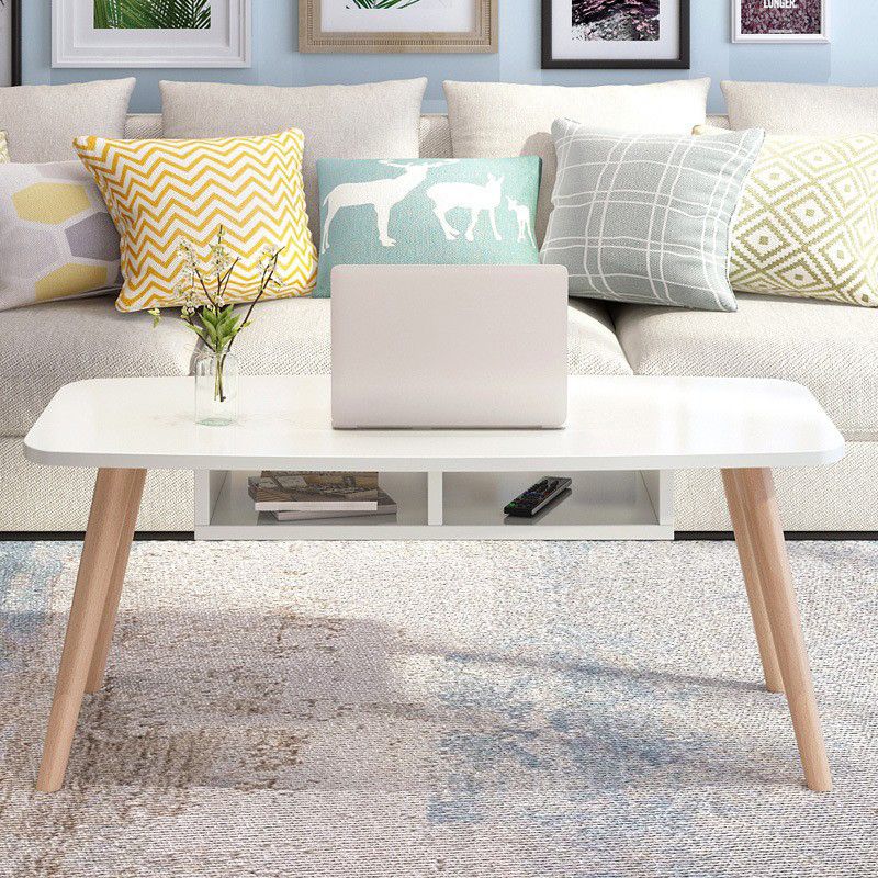 Rectangular Coffee Table with Artificial Wood/black/white Top on 4 Legs Cocktail Table