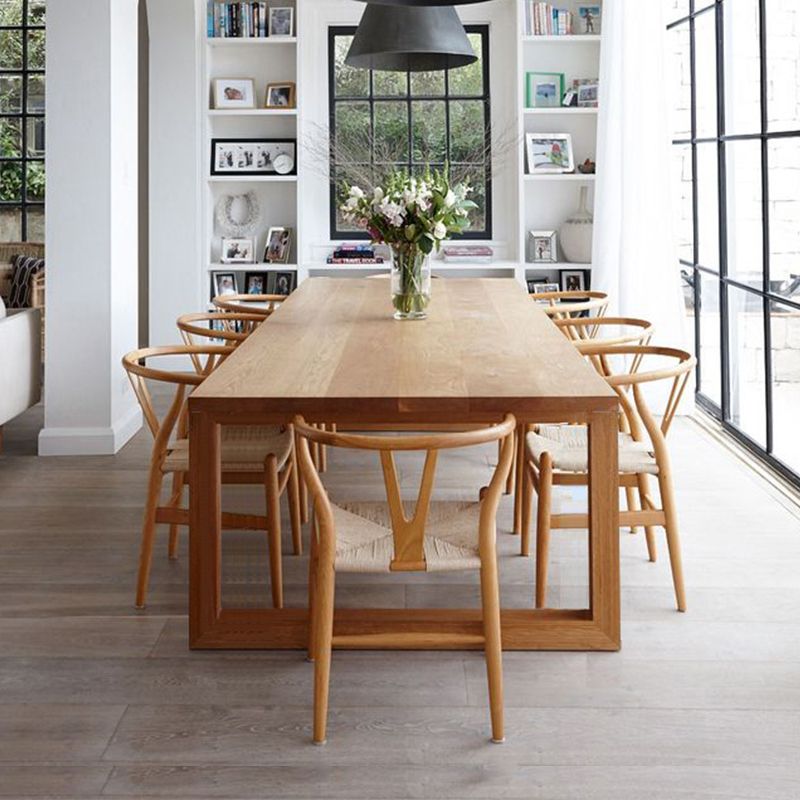 Mesa de comedor rectangular sencilla, mesa de madera maciza de pino con pedestal doble para comedor