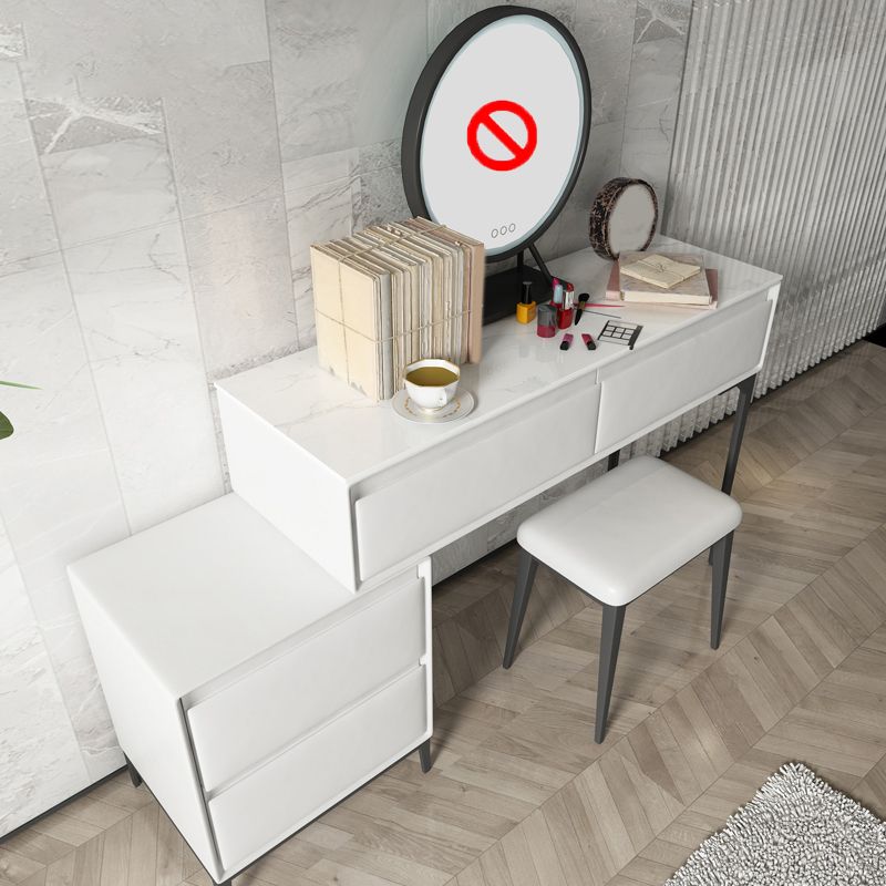 Contemporary 4 Drawers Stone Dresser, 31.5" High Vanity Set with Stool