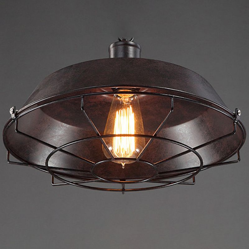 18 Inches Wide Retro Hanging Light with Iron Wire Cage Shade Industrial Style Single Bulb Lighting Fixture for Corridor Aisle