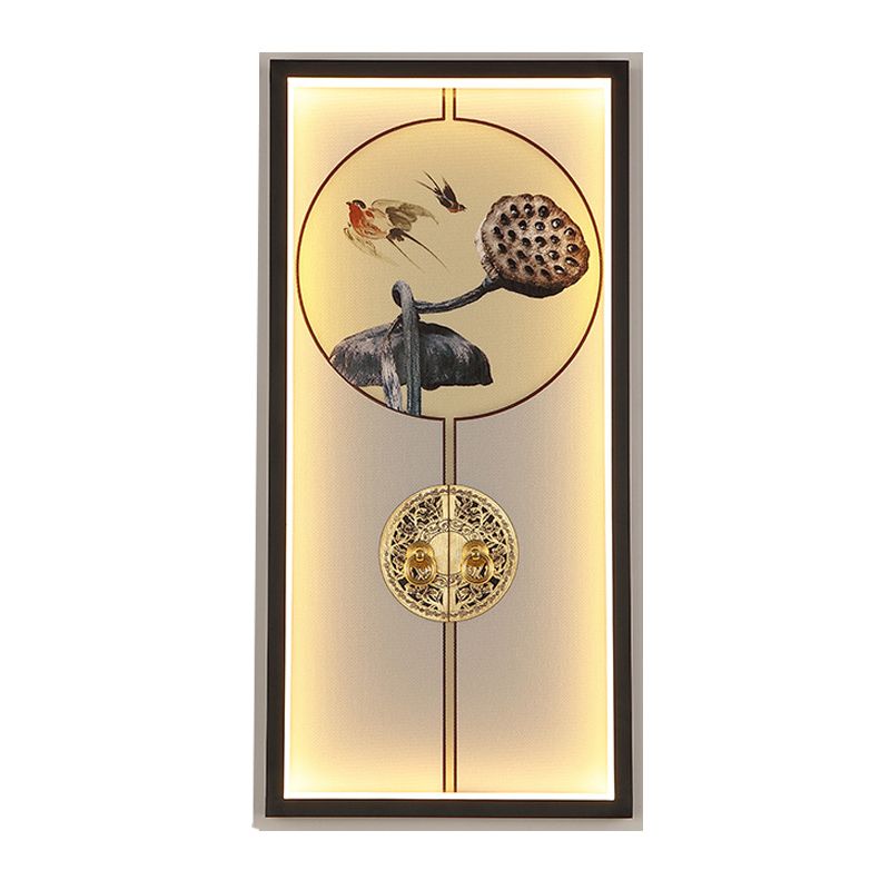 Door Lock Wall Mount Mural Lamp Chinese Aluminum Black and Gold LED Sconce Light Fixture