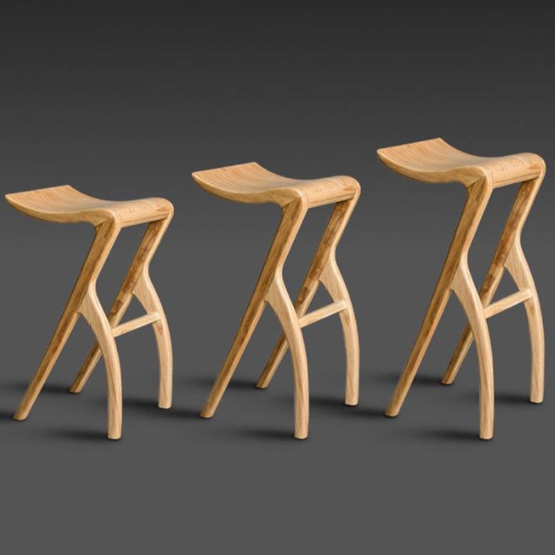 Industrial Backless Armless Counter Stool Pine Wood Bar Stool with Pedal for Bar