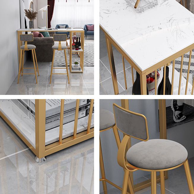 Glam 1/3 Pieces Bar Table Set Rectangle Stone Counter Table with Stools for Balcony