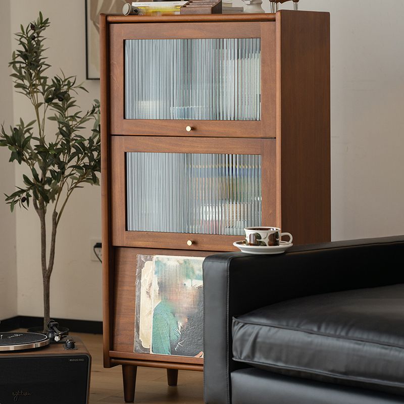 Contemporary Wooden Storage Cabinet with 2 Glass Doors and Storage Shelf Modern