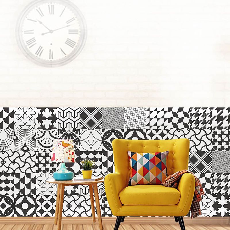 Seamless Geometric Pattern Wallpaper in Black-White Modern Adhesive Wall Covering for Bathroom