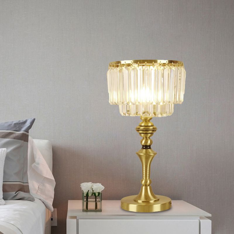Lámpara de noche de batería Minimalista Bloque de cristal Mesa LED Luz en latón en latón