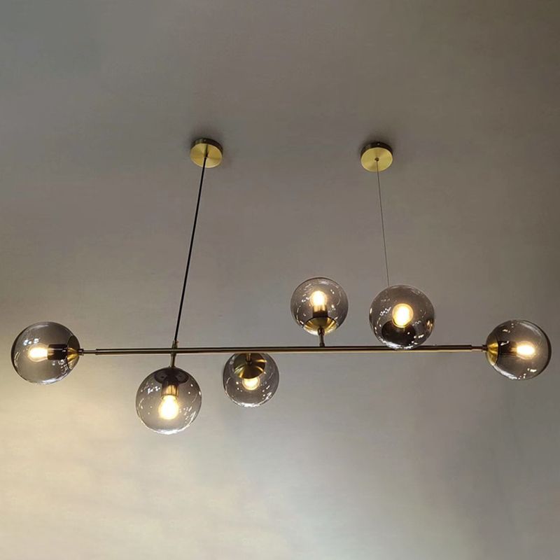 Luce a sospensione dell'isola a 6 luci oro in moderno luce di ferro battuto in stile creativo con tonalità di vetro