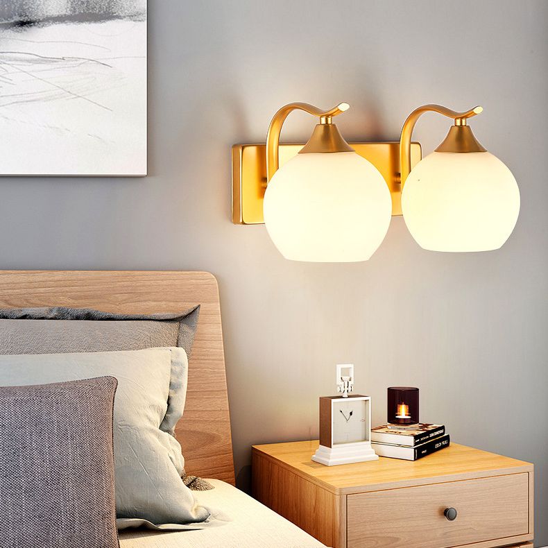 Round Milk Glass Wall Lighting Fixtures Modern Wall Mounted Light Fixture for Bedroom