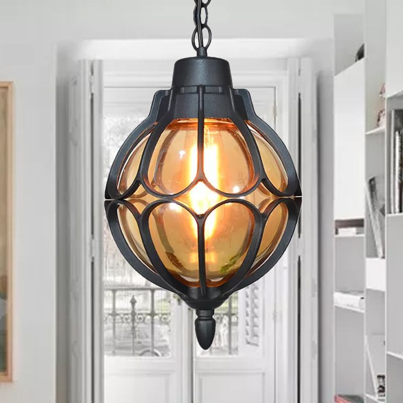 1 Licht 7 "/9"/11 "Weitkugel Anhängerlampe Vintage Bernstein Glashängung Lampe in Schwarz/Bronze/Gold