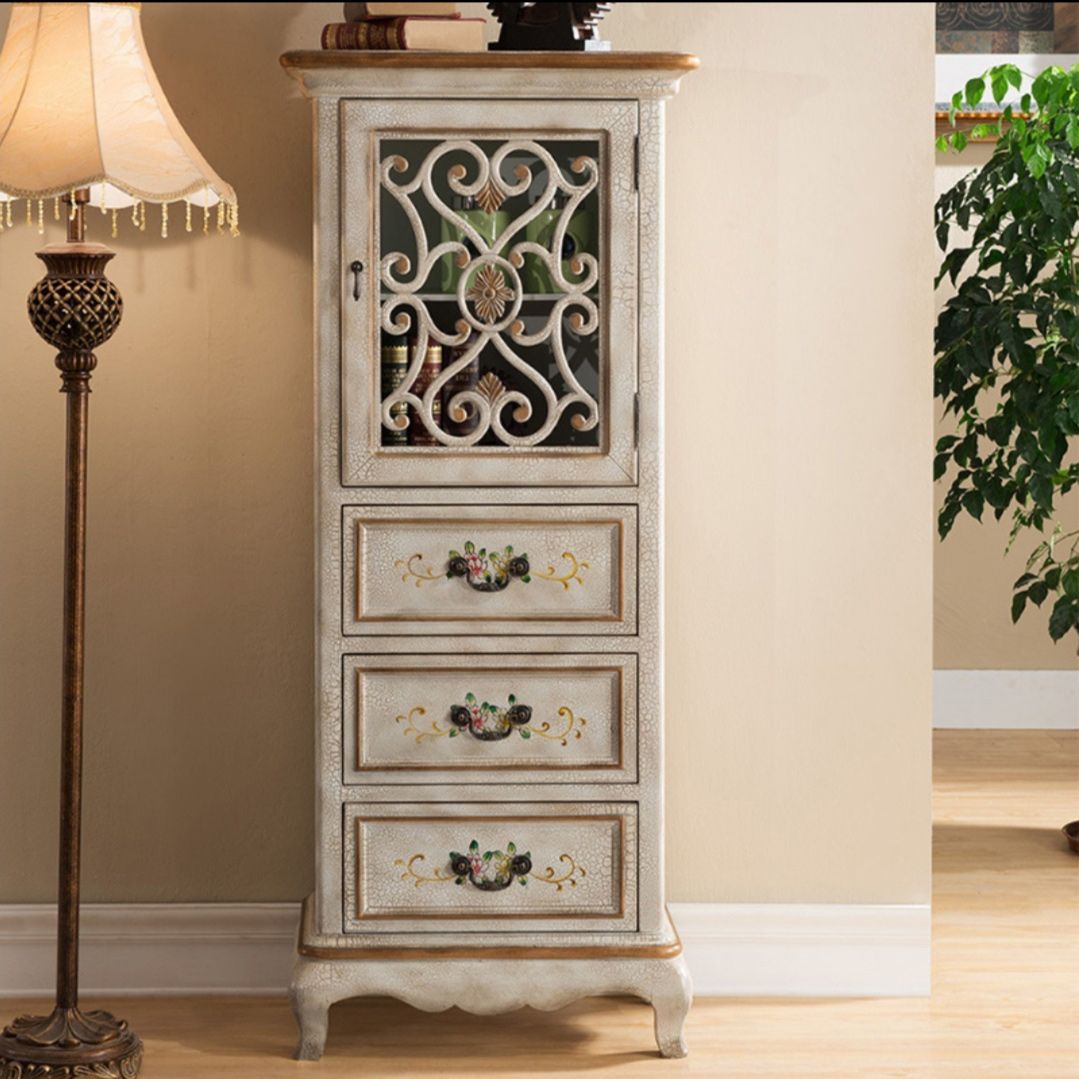 Industrial Rectangle Accent Cabinet with 3 Drawers Distressed Finish Cabinet