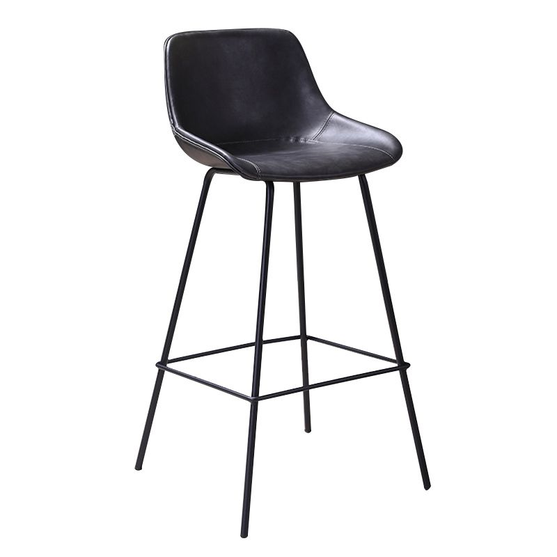 Scandinavian Coffee Shop Low Back Stool Matte Finish Leather Barstool