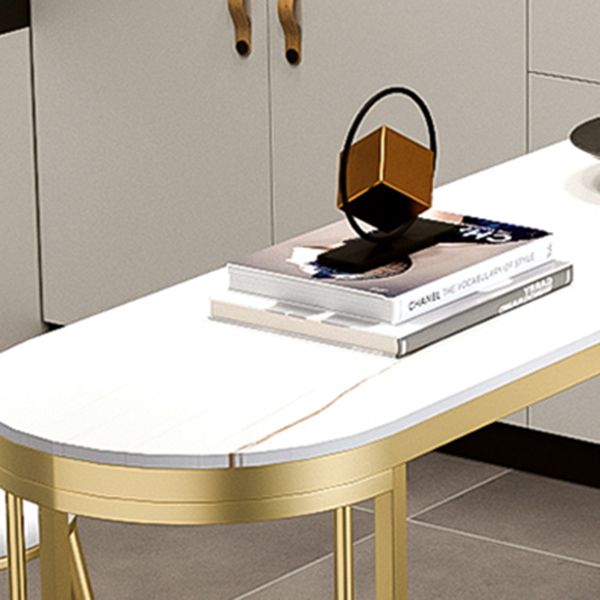 Glam White Stone Bar Dining Table Iron Double Pedestal Bistro Table with Shelf