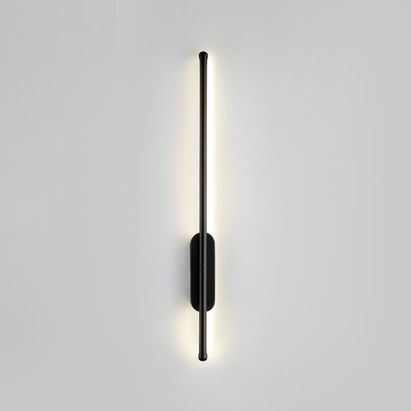 Minimalist Metal Wall Light Straight LED Wall Sconce in Black for Bedroom