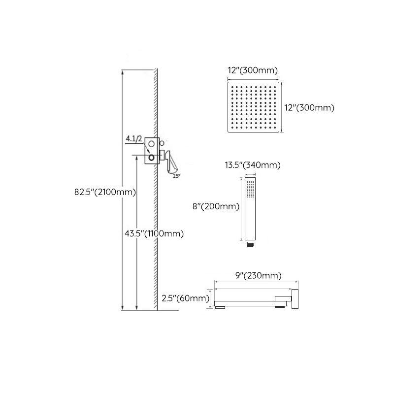 Shower System Grey Swivel Square Ceiling Mount Brass Modern Lever Handle Shower Set