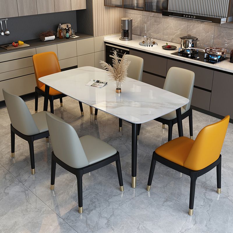 Traditional Luxury Dining Table Stone and Wood Legs Rectangle Dining Site Table