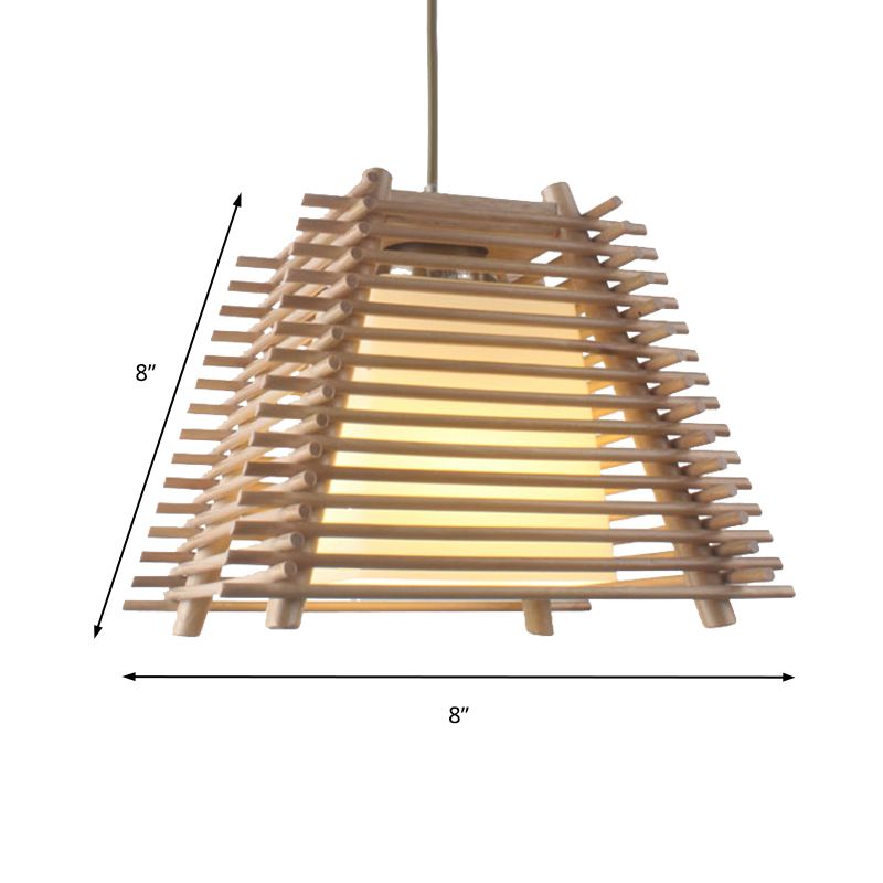 Colgante de suspensión trapezoide de madera japonesa de madera de 1 luz de madera luz colgante con sombra de vidrio blanco para dormitorio