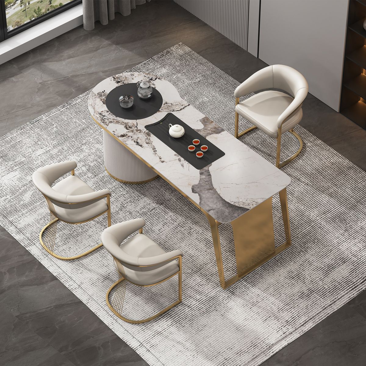 Glam Kitchen Side Chair Gold Base Open Back Dining Arm Chair