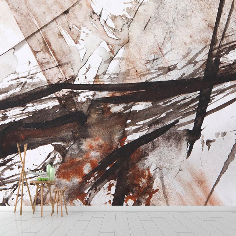 Full-Size Complicated Mural for Bedroom Abstract Wall Covering in Red Brown, Washable