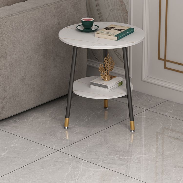 Modern Slate Top Round Double Tier End Table 3 Legs End Table