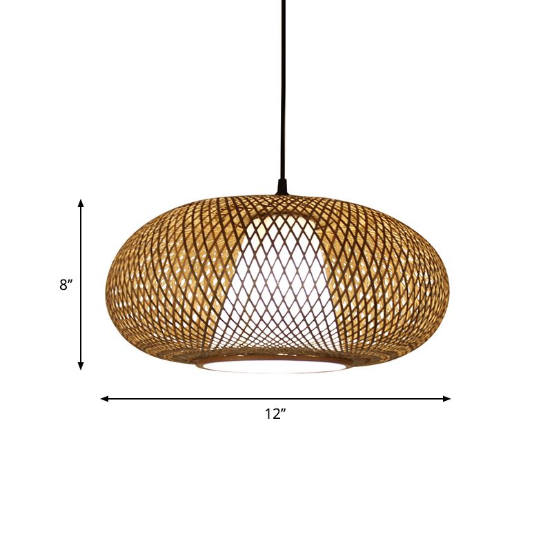 Curved Drum Pendant Lighting Tradition Bamboo 1 Bulb 12"/14"/16" Wide Wood Hanging Lamp Kit