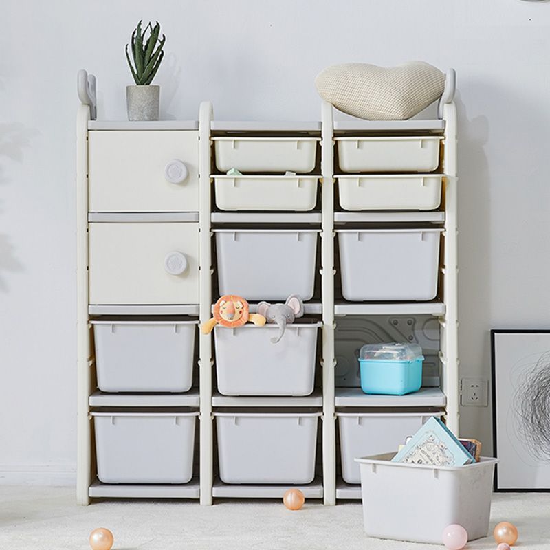 Plastic Standard Kids Bookcase with Closed Bac in White with Drawers