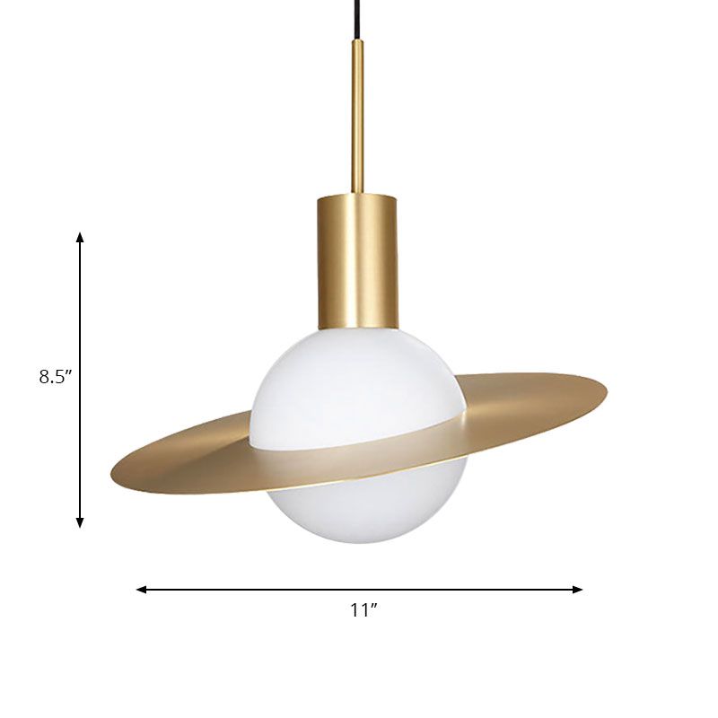 Colgante de suspensión global de oro contemporáneo 1 lámpara colgante de vidrio blanco claro con anillo