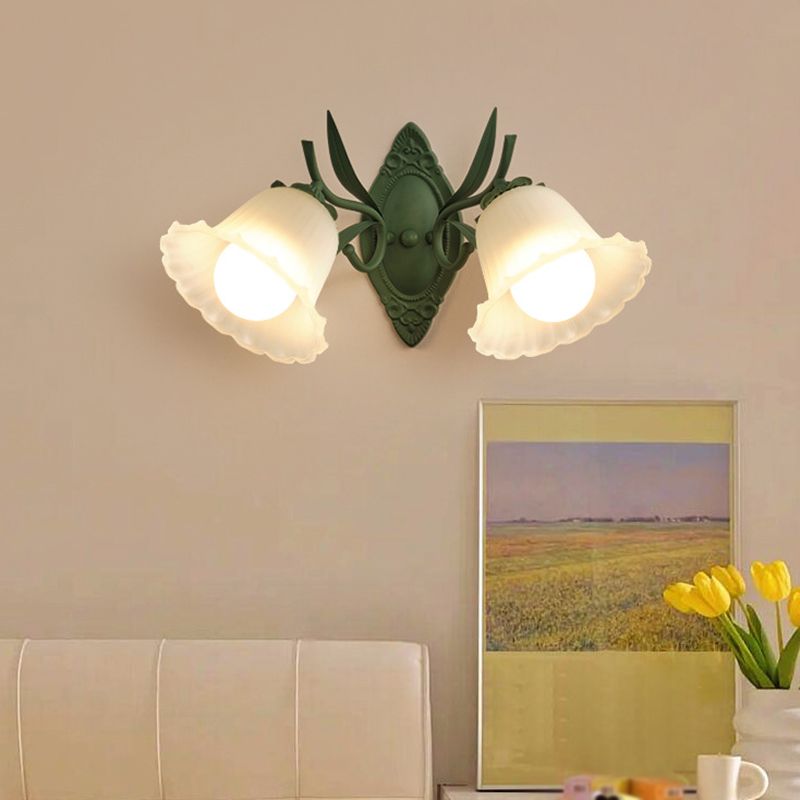 Modern Wall Light Fixture Green Wall Light Sconce with Glass Shade for Bedroom