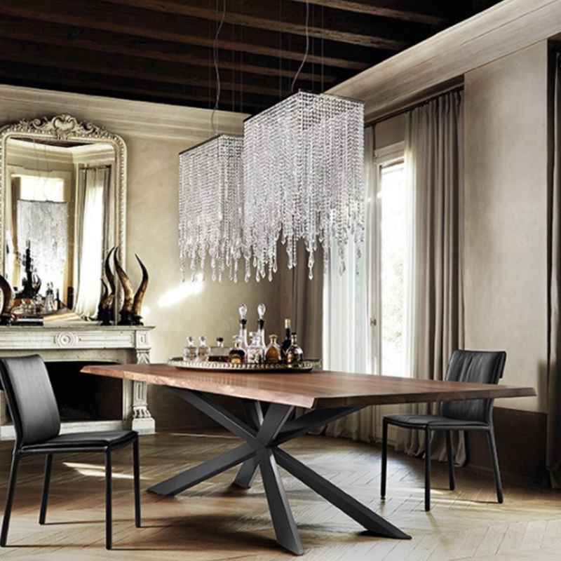Solid Wood Brown Dining Table Industrial Black Frame Dining Room Table
