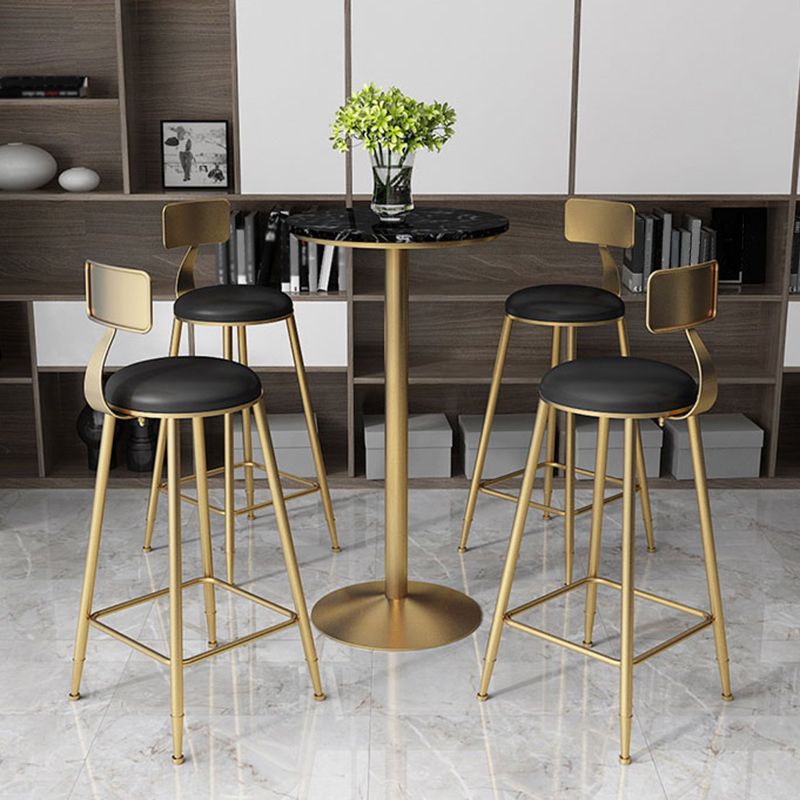 Glam Faux Marble Bar Table 41.3"H Pedestal Bar Height Cocktail Table with Metal Base