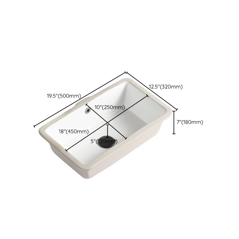 Contemporary Bathroom Sink with Pop-Up Drain Porcelain Rectangular Undermount Vanity Sink