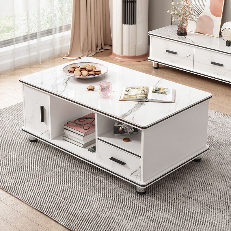 Modern 4 Legs Wood Coffee Table Rectangle Cocktail Table with Storage